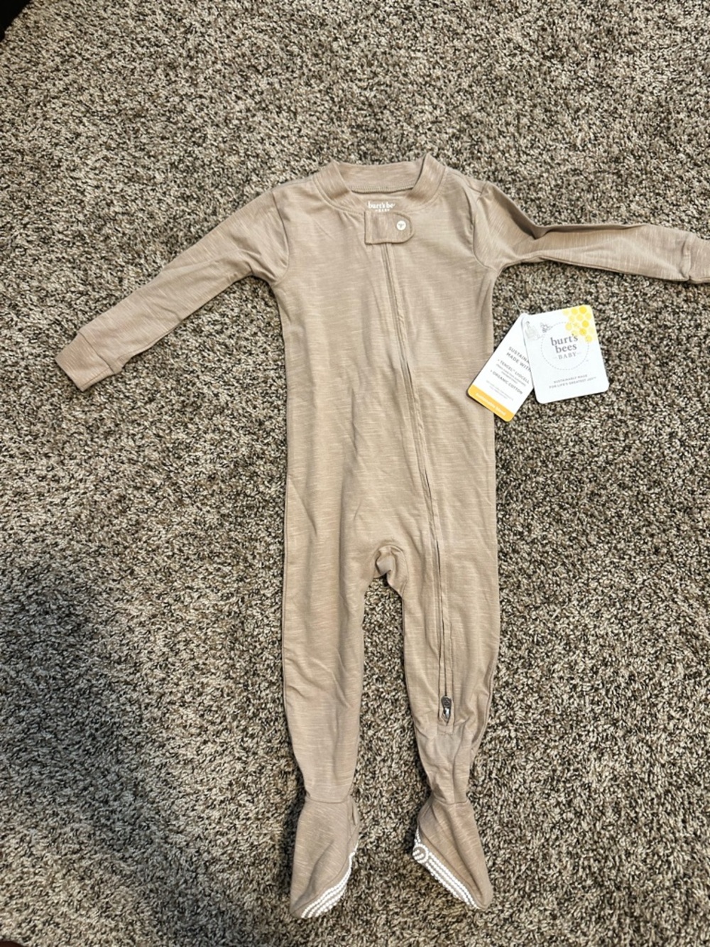 Burt’s Bees Baby Tan Organic Cotton Footed One‑Piece 6‑9M NWT